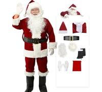 Costume de Cosplay du père noël, ensembles complets, uniforme rouge et blanc for adultes, tenue carnaval, fête nouvel an, vêtements jeu rôle Pour La Période De Noël(9Pcs)