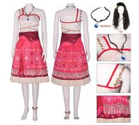 Costume de Cosplay Moana pour femmes, robes de princesse Vaiana, collier, ensemble complet, Costume de jeu de rôle pour fête de carnaval d'halloween pour adultes Wig and Necklace
