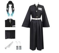 Costume de cosplay Muichiro Tokitou Muichirou pour homme - Kimonos avec perruque - Ensemble complet d'Halloween (taille S, noir + perruque)
