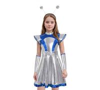 Costume de cosplay pour fille - AI - Astronaute alien - Robot de jeu de rôle - Tenue d'Halloween - Robe de fête - Style tribunal - Thèmes - Jeu de rôle (bleu, 6-7 ans)