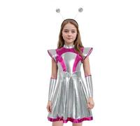 Costume de cosplay pour fille - AI - Astronaute alien - Robot de jeu de rôle - Tenue d'Halloween - Robe de fête - Style tribunal - Thèmes - Jeu de rôle (violet, 6-7 ans)