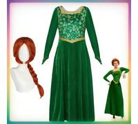Costume de cosplay Shrek, robe de princesse Fiona, perruque, robe verte à manches longues pour femme, cosplay d'Halloween, vêtements de carnaval d'Halloween costume only