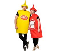 Costume De Cosplay Unisexe pour Adultes, 2 Pièces/Ensemble, Ketchup Moutarde, Déguisement pour Amoureux d'halloween, Tunique Alimentaire Amusante pour Couples, Tenue De