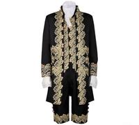 Costume de costumade britannique pour homme - Tenue tudor rococo victorienne de la Renaissance avec manteau, gilet et pantalon pour performance théâtrale, carnaval, Halloween (taille L, noir)
