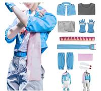 Costume de costumade Caesar Anthonio Zeppeli, costume de cosplay JJBA, veste courte avec écharpe, pantalon lanterne pour Halloween et Comic-Con (bleu, taille 3XL)