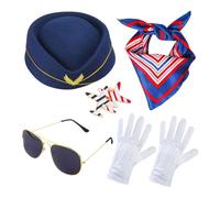 Costume de costumade pour hommes et femmes, déguisement d'hôtesse de l'air pour festivals et fêtes, déguisement d'Halloween pour homme (bleu foncé, A)