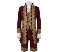 Costume de costumade Tudor Rococo de la Renaissance victorienne pour homme avec manteau, gilet et pantalon pour fête d'Halloween, scène théâtrale ou reconstitution historique (M, rouge)
