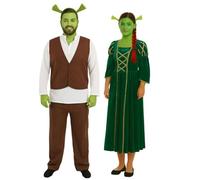 Costume de couple Ogre - Costume de princesse adulte avec perruque et déguisement Ogre avec oreilles Shrek sous licence et peinture pour visage vert - Parfait pour Halloween, les fêtes, le cosplay et