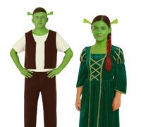 Costume de couple Ogre - Costume de princesse adulte avec perruque et ogre avec oreilles d'ogre et peinture pour visage vert - Parfait pour Halloween, les fêtes, le cosplay et les événements à thème