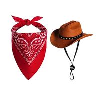 Costume de Cow-Boy de Chien, 2pcs Western Pet Tengit avec Chapeau et écharpe Bandana, Accessoires du Festival fête Cosplay d'halloween pour Petits Chiens Moyens, Chiots (A)