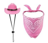 Costume de cowboy pour animal de compagnie - Chapeau de cowboy et bandana pour chien, écharpe - Accessoires pour petits chats et chiens (rose)