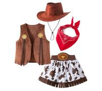 Costume de cowgirl occidental pour enfants, 4 pièces, gilet, écharpe, chapeau et jupe courte, tenue de spectacle, robe de fête, costume de cowgirl pour filles