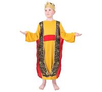 Costume de crèche de Noël pour enfant - Taille S - 3 Rois Rois Rois Crèche de Noël avec tunique caspar dorée + cape attachée + couronne - Déguisement de crèche de Noël