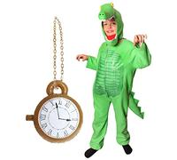 Costume de crocodile pour enfants - Taille S - Déguisement de crocodile + capuche crocodile séparée + horloge gonflable pour la journée mondiale du livre/la semaine du livre et costume de personnage