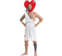 Costume de Cupidon pour homme pour la Saint-Valentin et le carnaval - Tenue de dieu 4 pièces - Toge blanche avec coiffe en forme de cœur rouge et accessoires