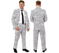 Costume de dalmate pour Adulte - Veste de imprimé Dalmatien et Pantalon Assorti + Cravate Noire - Parfait pour Halloween ou la journée Mondiale du Livre (X-Grand)