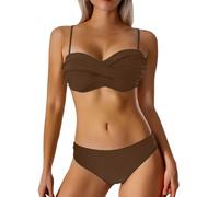 Costume de danse 2026 avec bretelles et franges, costume de performance d'équipe, ensemble bikini soutien-gorge avec tissu pailleté et franges, haut de bikini triangle, café, S