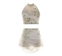 Costume De Danse Lyrique 2 Pièces Avec Strass, Haut Court À Bretelles Croisées Dans Le Dos, Jupe Fluide En Mousseline De Soie(L)