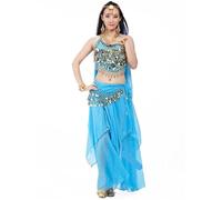 Costume De Danse Orientale Ensemble de costumes 2/3/5 pièces, voile de danse du ventre, pièces de monnaie, écharpe de hanche, jupe, Costume de danse du ventre for femmes Ventre Classique Deguisement(L