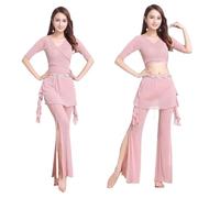 Costume de Danse Orientale Vêtements de danse du ventre, vêtements d'entraînement, costume de grande taille, vêtements de Performance sur scène de danse moderne, fente de danse du ventre(Pink without