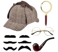 Costume De Détective,5 Pièces Accessoires de Détective pour Adultes,Accessoire Annee 20 Homme,Accessoires de Costume de Détectives,pour Fêtes,Carnavals,Halloween Costumes