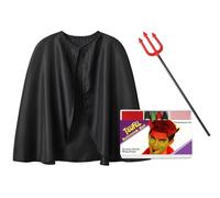 Costume de diable de carnaval - Cape avec trident et kit de maquillage - Tailles 98, 104/116, 128/140 (98)