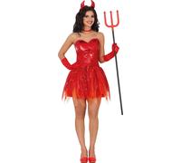 Costume de diable démoniaque rouge Tenue élégante pour Halloween Avec cornes et trident Parfait pour le carnaval ou une fête costumée, Taille : 36 - 38 (S) Couleur : Rouge