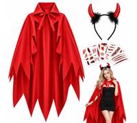 Costume de diable pour femme - Cape de diable et cornes de diable avec | Polyester 109 x 155 cm - Ensemble : costume d'Halloween pour femme, costume de carnaval et costumes de carnaval
