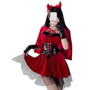 Costume de diable pour femme - Costume de diable 6 pièces | Robe d'Halloween avec cape, gants, bandeau et ceinture | Robe de cosplay pour fêtes, événements dansants et soirées à thème (taille M/L)