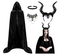 Costume de diable pour femme,Costume d'Halloween pour femme avec coiffe de cornes de reine,Collier en dentelle gothique,Cape d'Halloween noire pour fêtes d'Halloween, fêtes costumées cosplay-A4