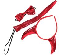 Costume de diable rouge d'Halloween, comprenant un nœud papillon, une queue et un bandeau en corne de