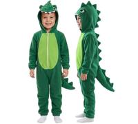 Costume de dinosaure pour enfants - Taille XL - Combinaison verte avec capuche, dos et queue de dinosaure attachés - Déguisement d'animal pour la journée mondiale du livre pour enfants garçons et