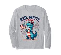 Costume de dinosaure rouge blanc et brut, drapeau des États-Unis, 4 juillet Manche Longue