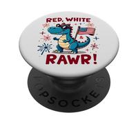 Costume de dinosaure rouge blanc et brut, drapeau des États-Unis, 4 juillet PopSockets PopGrip Adhésif