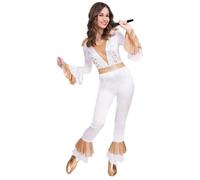 Costume de Disco-Queen Blanc/Or - AMSCAN - Style Années 70 - Manches en Forme de Cloche - Pantalon Large Évasé M