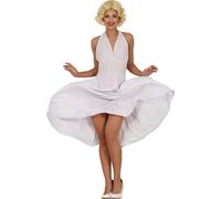 Costume de diva de cinéma 50s rétro classique star glamour vintage carnaval blanc robe Halter dos nu charme nostalgie, Taille : 36 - 38 (S) Couleur : Blanc