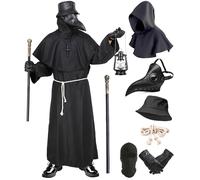 Costume de docteur de la peste, pour homme, style médiéval, steampunk, cosplay, peste - Masque avec cape de moine, sceptre, gants, plague Docteur, costume pour Halloween, carnaval, fête 044L