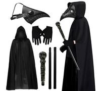 Costume de docteur de peste, pour homme, avec masque à bec, sceptre pour Halloween, cape noire avec capuche et gants, masque de médecin en épizootie, pour Halloween, cosplay, carnaval