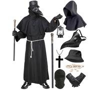 Costume de docteur de peste pour homme - Costume de carnaval médiéval steampunk - Cosplay - Masque de docteur avec cape de moine - Chapeau de sceptre - Gants - Plague Docteur - Costume pour Halloween