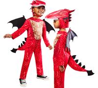 Costume De Dragon Rouge Pour Enfant Deluxe Effrayant Tenue De Fête Âge 2-8