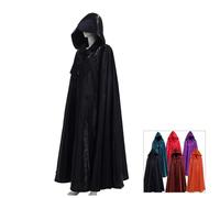 Costume de fantôme d'Halloween effrayant pour adulte - Cape avec capuche - Pour homme et femme (noir, épaule à jupe 150 cm)