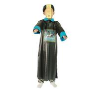 Costume de fantôme d'Halloween pour enfants - Costume de zombie chinois - Robe et chapeau avec fausse longue tresse et sorts magiques - Accessoires de cosplay