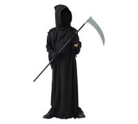 Costume de Faucheuse avec Faux de la Mort et Gants pour Adulte/Enfant Déguisement Faucheuse Effrayant Costume à Capuchon de Fantôme Tenue Faucheur Effrayante pour Halloween Mascarade Carnaval, Enfant