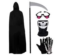 Costume de Faucheuse, Lot de 5 pièces, Tenues Cosplay aux Yeux Brillants, Costumes d'halloween effrayants Noirs pour fêtes costumées d'halloween, fêtes Cosplay, Taille S
