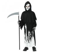 Costume de faucheuse pour enfants, garçons et filles - Costume d'Halloween phosphorescent - Robe de faucheuse avec gants de faux - Lot de 3 pièces (B, 13 à 15 ans)