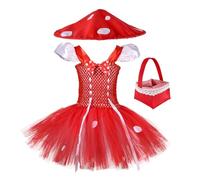 Costume de fée champignon pour filles - Ensemble de déguisement de champignon vénéneux, base de tenue de fête d'anniversaire fantaisie, support de vêtements de princesse des bois robuste pour nourriss