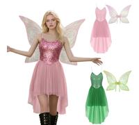 Costume de fée de la forêt pour femmes - robe de princesse à paillettes pour carnaval, costumade - déguisement de fée de la forêt pour fête - déguisement de fée de la forêt pour fête (vert, taille L)