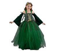 Costume de fée Elfs Halloween, robe de tulle en maille pour filles, ensemble de robes de tulle en file en maille verte, ensemble de thèmes de forêt 4 pièces, costume de thème de forêt d'Halloween