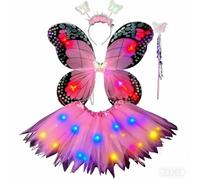 Costume de fée papillon lumineux à LED pour fille, comprend des ailes, une jupe tutu, un bandeau, une baguette magique, arc-en-ciel multicolore, déguisement pour fête d'anniversaire, carnaval