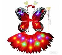 Costume de fée papillon lumineux à LED pour fille, comprend des ailes, une jupe tutu, un bandeau, une baguette magique, arc-en-ciel multicolore, déguisement pour fête d'anniversaire, carnaval